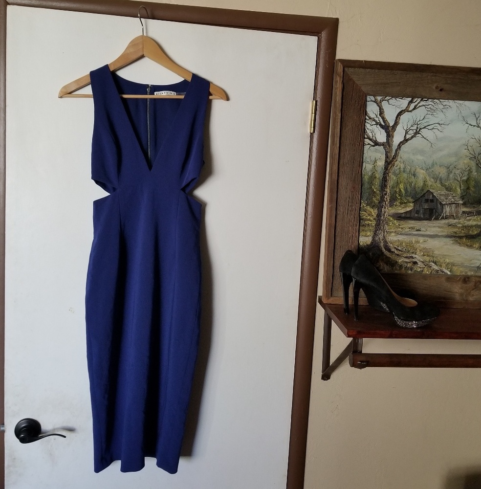 Alice + Olivia Blue Riki Dress W/ Side Cut-Outs
